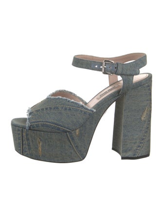 Miu Miu Denim Distressed Accents Mules