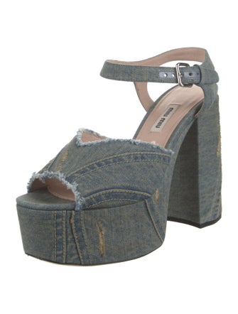 Miu Miu Denim Distressed Accents Mules