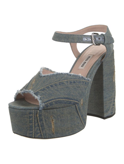 Miu Miu Denim Distressed Accents Mules