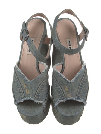 Miu Miu Denim Distressed Accents Mules