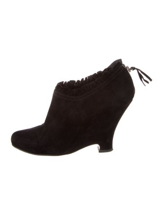 Miu Miu Suede Ruffle Embellishment Lace-Up Boots