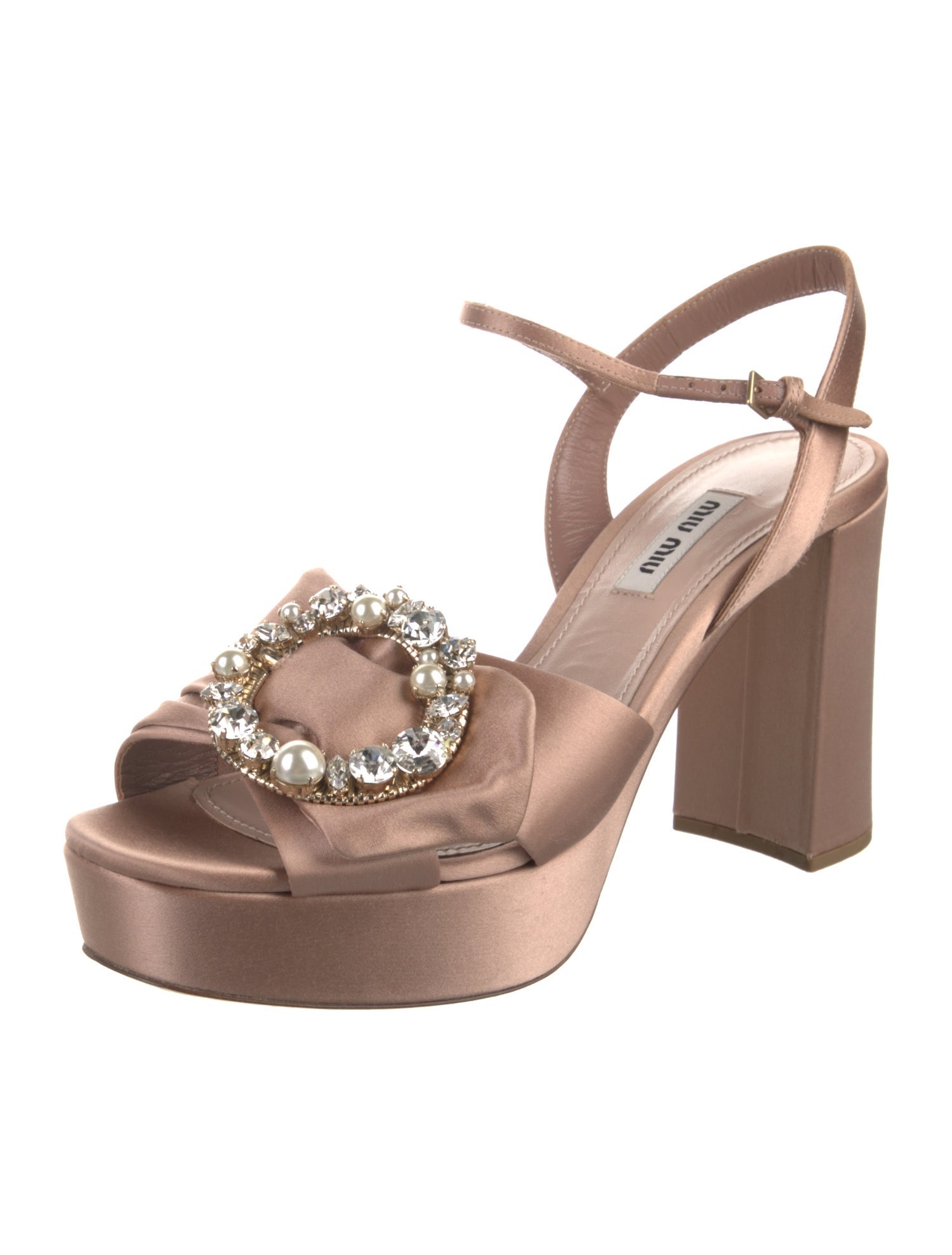 Miu Miu Faux Pearl Accents Satin Sandals