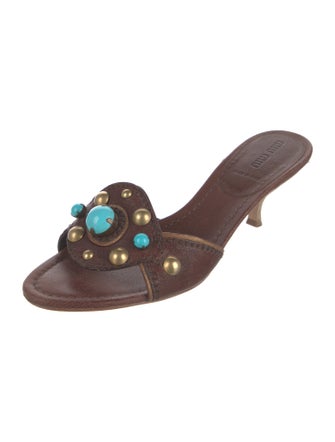 Miu Miu Leather Beaded Accents Slides