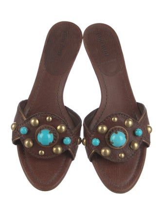 Miu Miu Leather Beaded Accents Slides