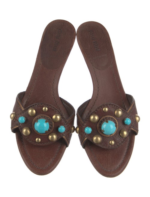Miu Miu Leather Beaded Accents Slides