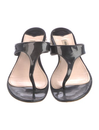 Miu Miu Patent Leather Bow Accents Slides