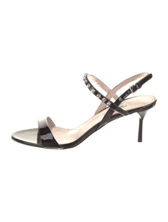 Miu Miu Patent Leather Crystal Embellishments Sandals