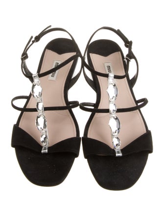 Miu Miu Suede Crystal Embellishments Slingback Sandals