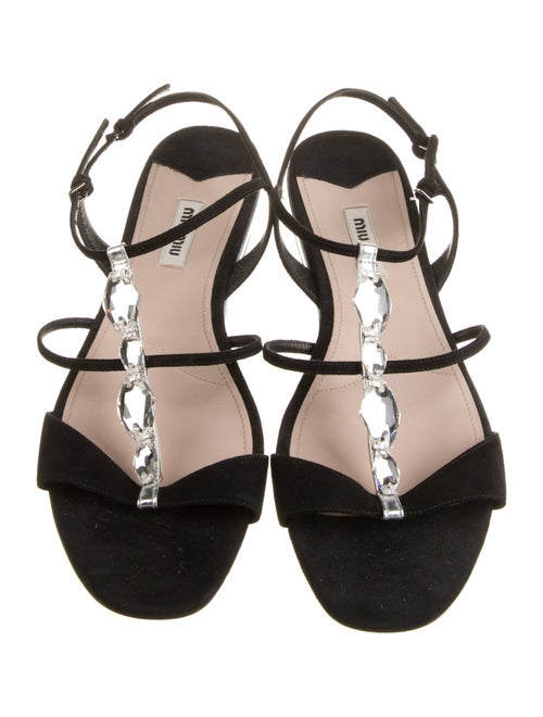 Miu Miu Suede Crystal Embellishments Slingback Sandals