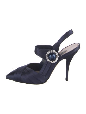 Miu Miu Satin Crystal Embellishments Slingback Pumps