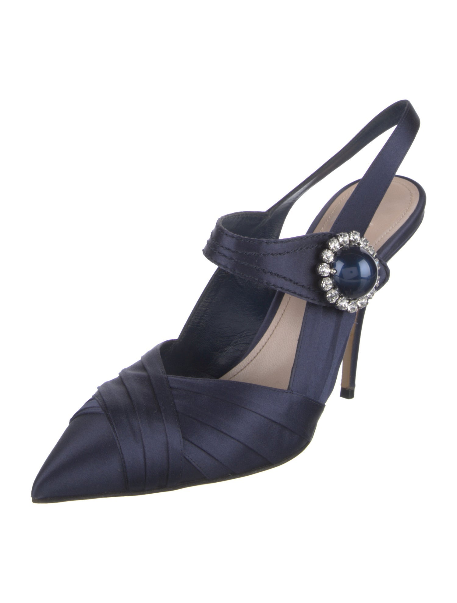 Miu Miu Satin Crystal Embellishments Slingback Pumps