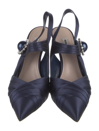 Miu Miu Satin Crystal Embellishments Slingback Pumps
