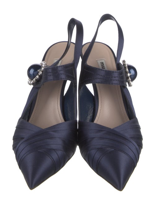 Miu Miu Satin Crystal Embellishments Slingback Pumps