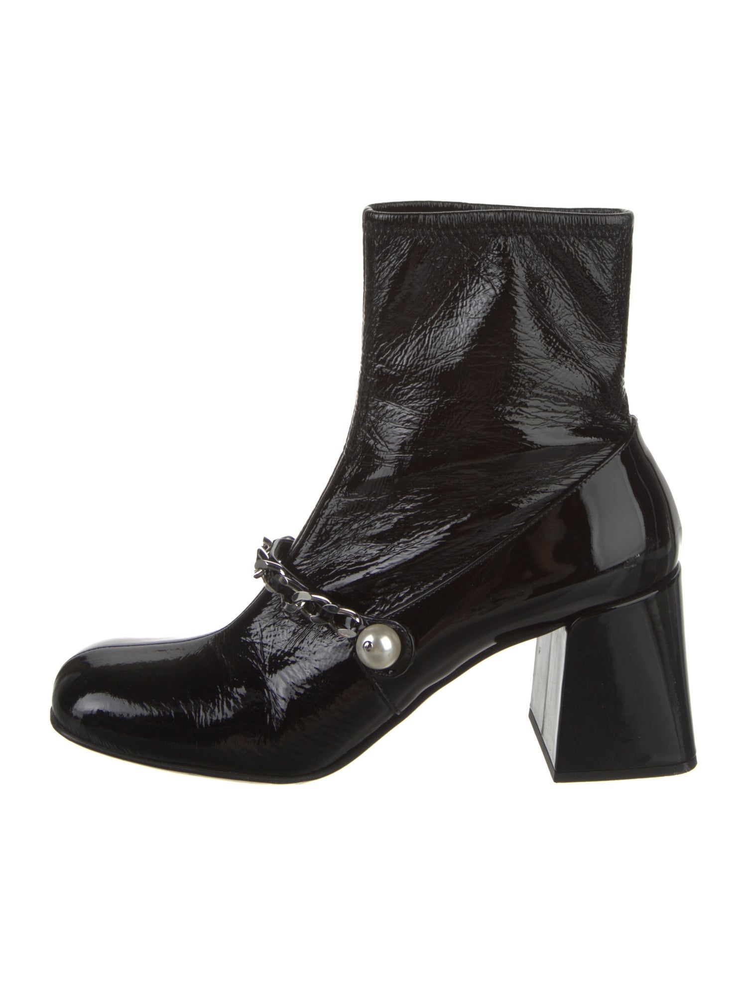 Miu Miu Patent Leather Chain-Link Accents Boots