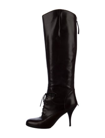 Miu Miu Leather Bow Accents Lace-Up Boots