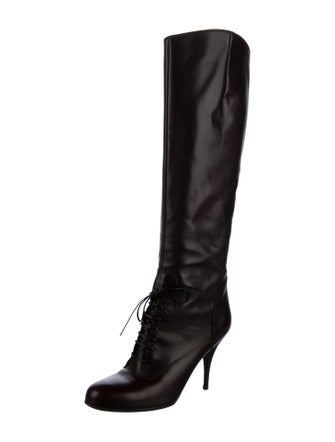 Miu Miu Leather Bow Accents Lace-Up Boots
