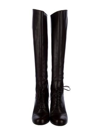 Miu Miu Leather Bow Accents Lace-Up Boots