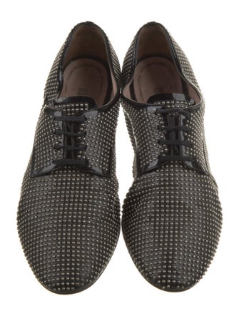 Miu Miu Patent Leather Studded Accents Derby Shoes
