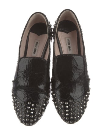 Miu Miu Leather Studded Accents Loafers