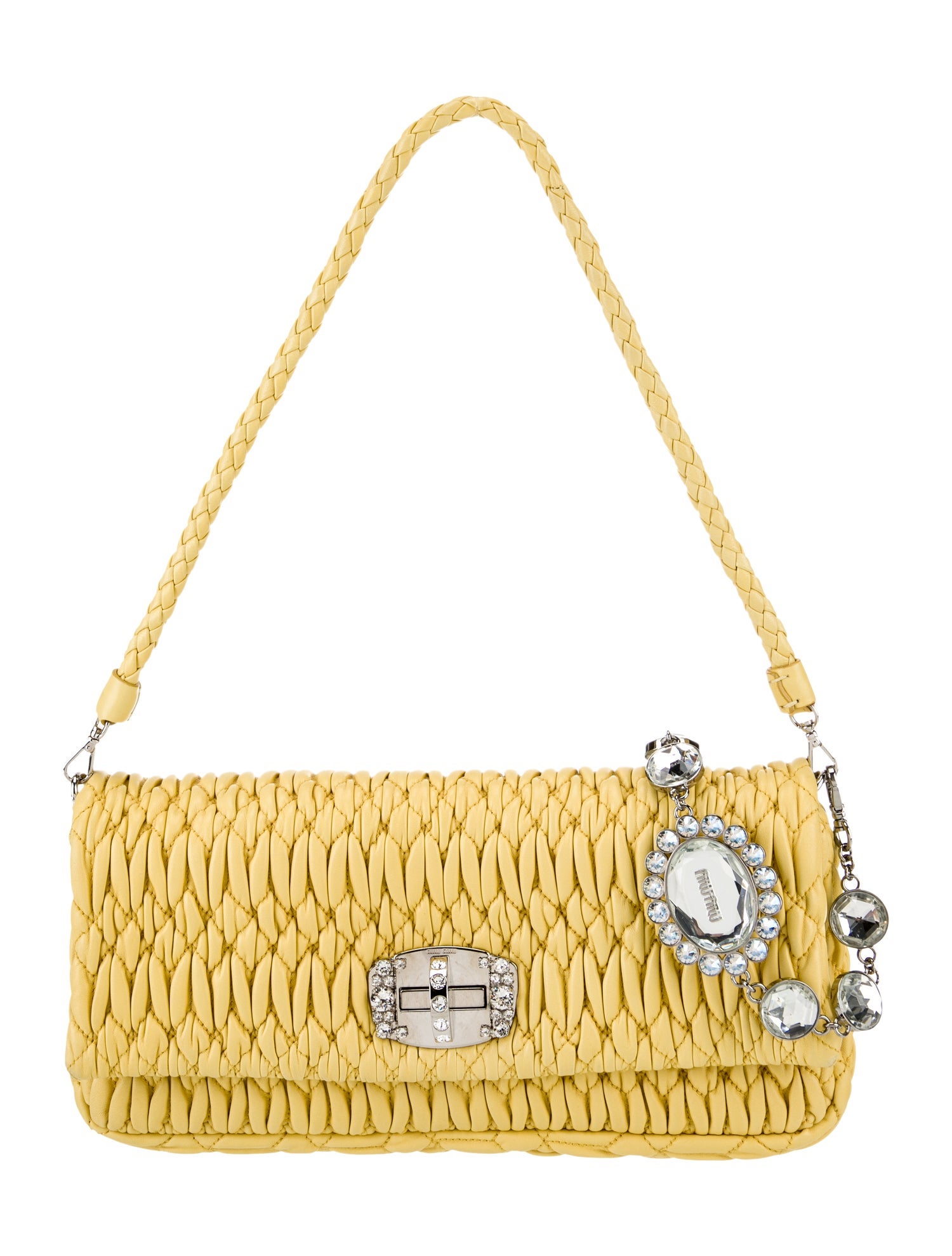 Miu Miu Leather Matelasse Crystal Flap Clutch