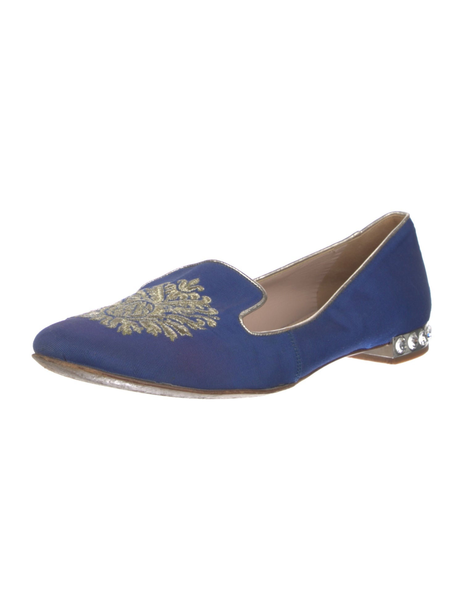 Miu Miu Canvas Crystal Embellishments Loafers