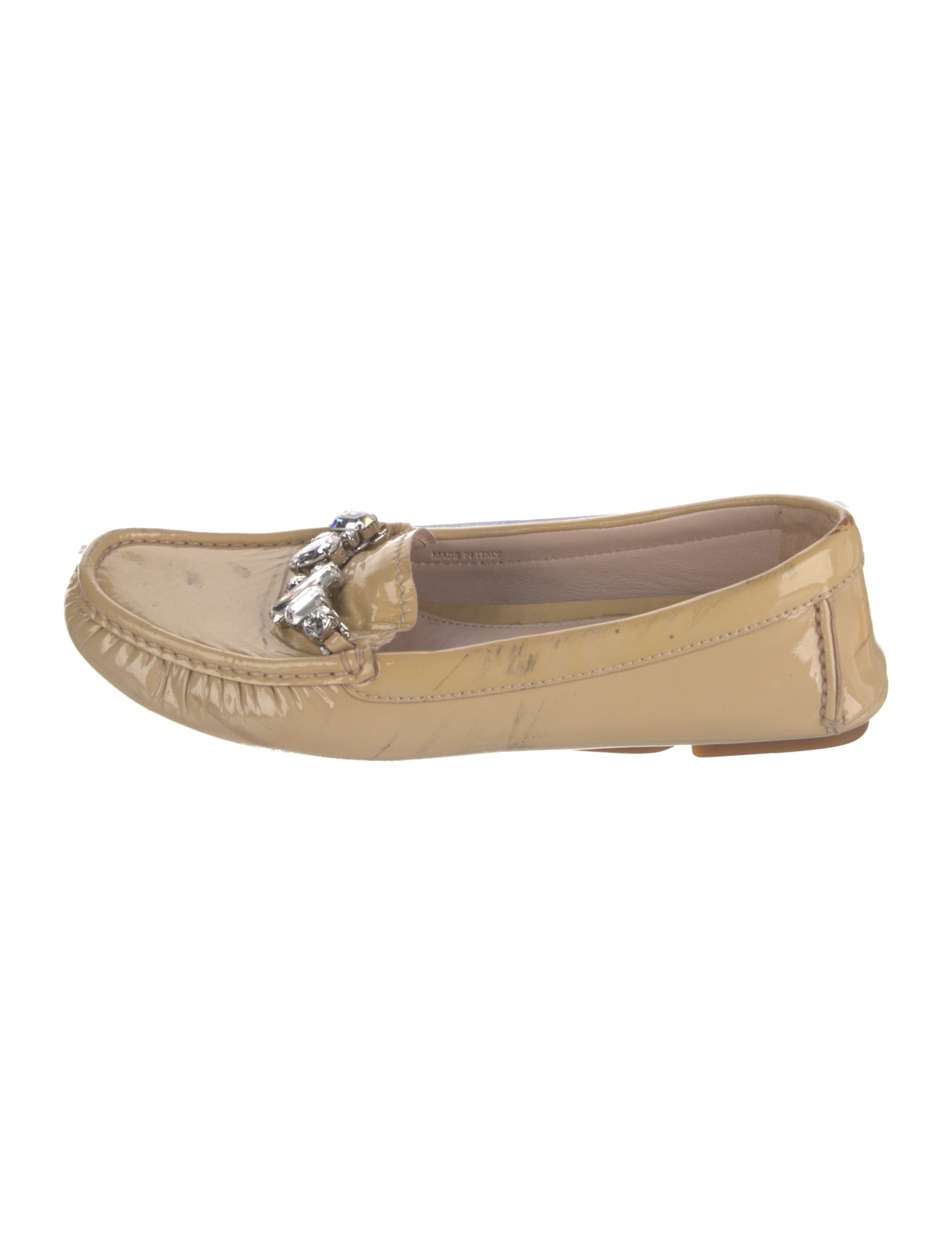 Miu Miu Patent Leather Crystal Embellishments Loafers