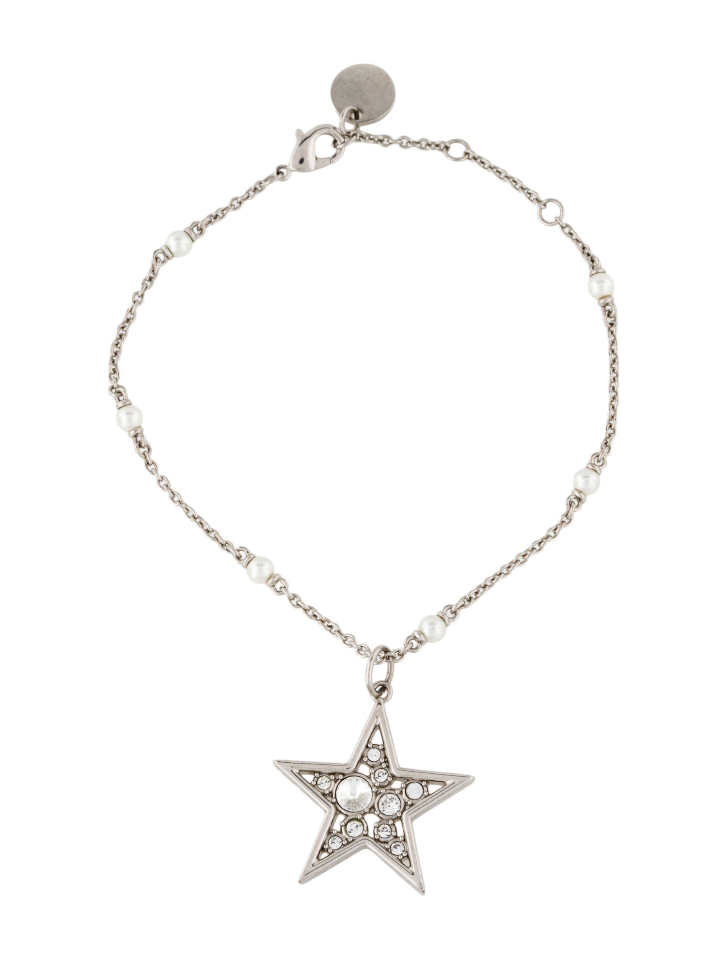 Miu Miu Crystal & Faux Pearl Star Charm Bracelet