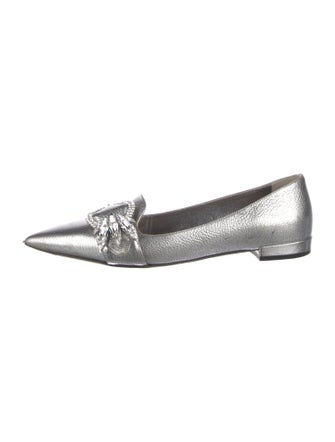Miu Miu Leather Crystal Embellishments Flats