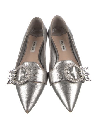 Miu Miu Leather Crystal Embellishments Flats
