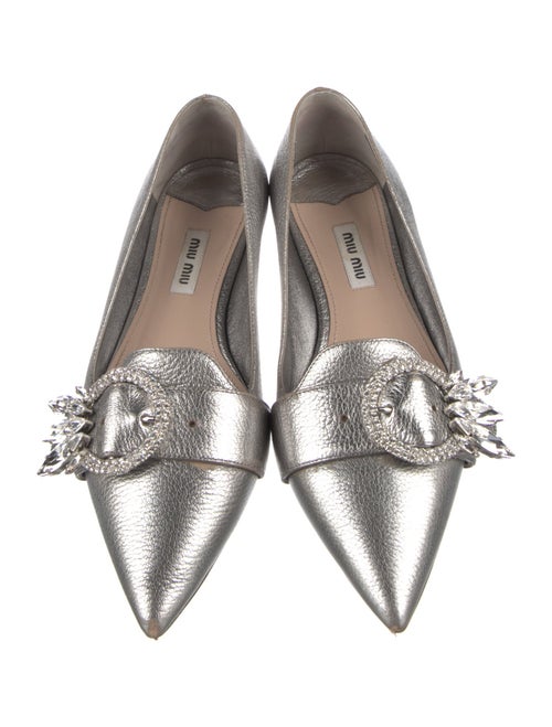 Miu Miu Leather Crystal Embellishments Flats