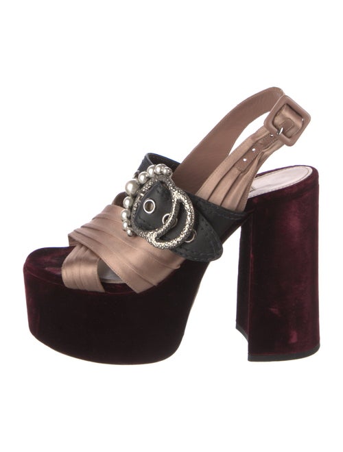 Miu Miu Faux Pearl Accents Velvet Slingback Sandals