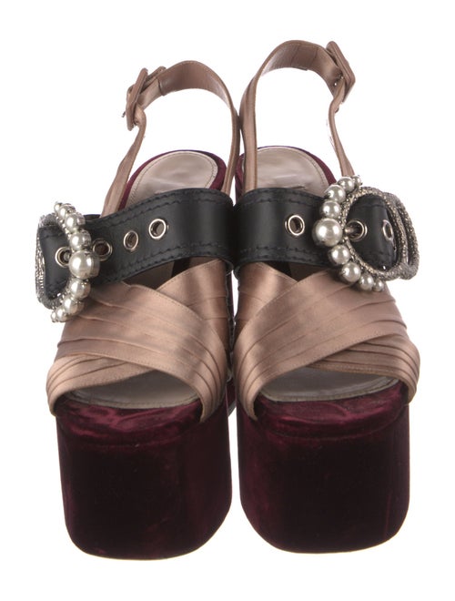Miu Miu Faux Pearl Accents Velvet Slingback Sandals