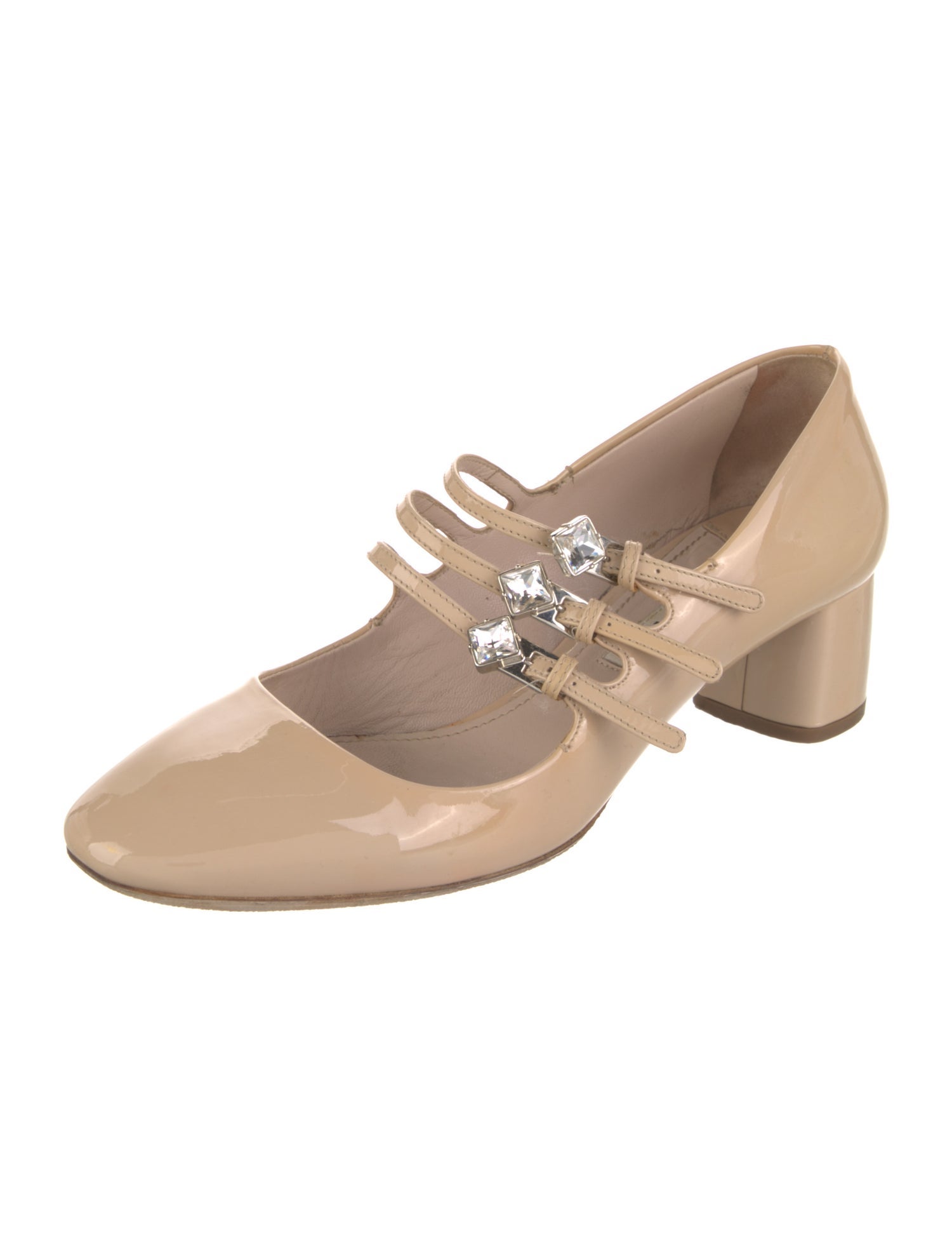 Miu Miu Patent Leather Crystal Embellishments Pumps