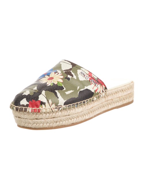 Miu Miu Leather Floral Print Mules