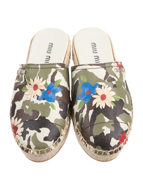 Miu Miu Leather Floral Print Mules