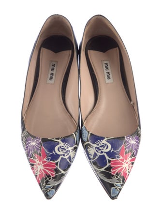 Miu Miu Leather Floral Print Flats