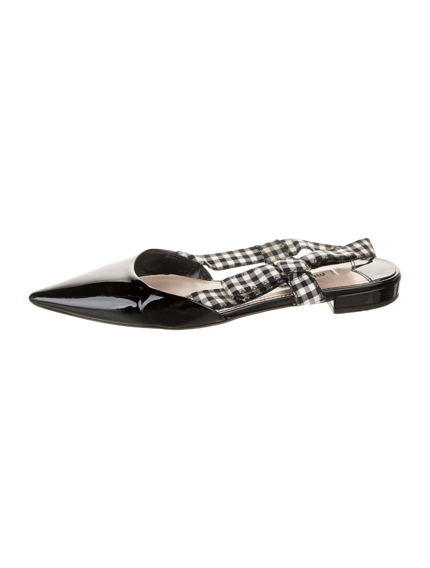 Miu Miu Patent Leather Plaid Print Slingback Flats