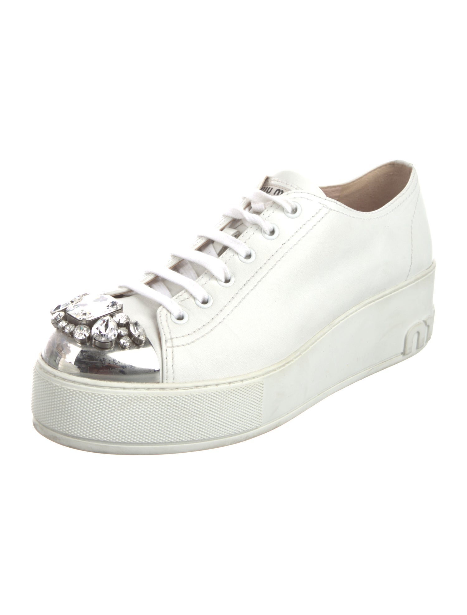 Miu Miu Leather Crystal Embellishments Sneakers
