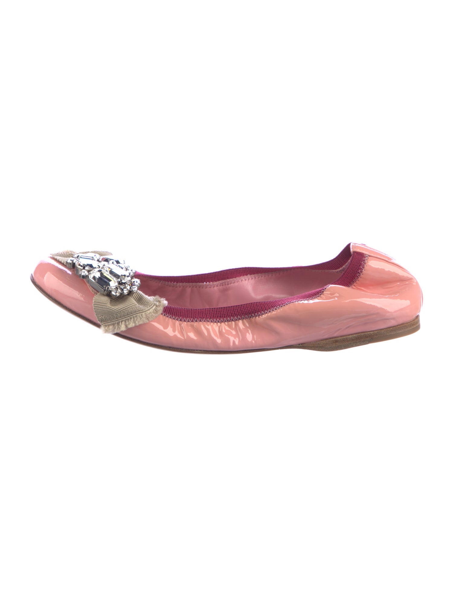 Miu Miu Patent Leather Crystal Embellishments Ballet Flats