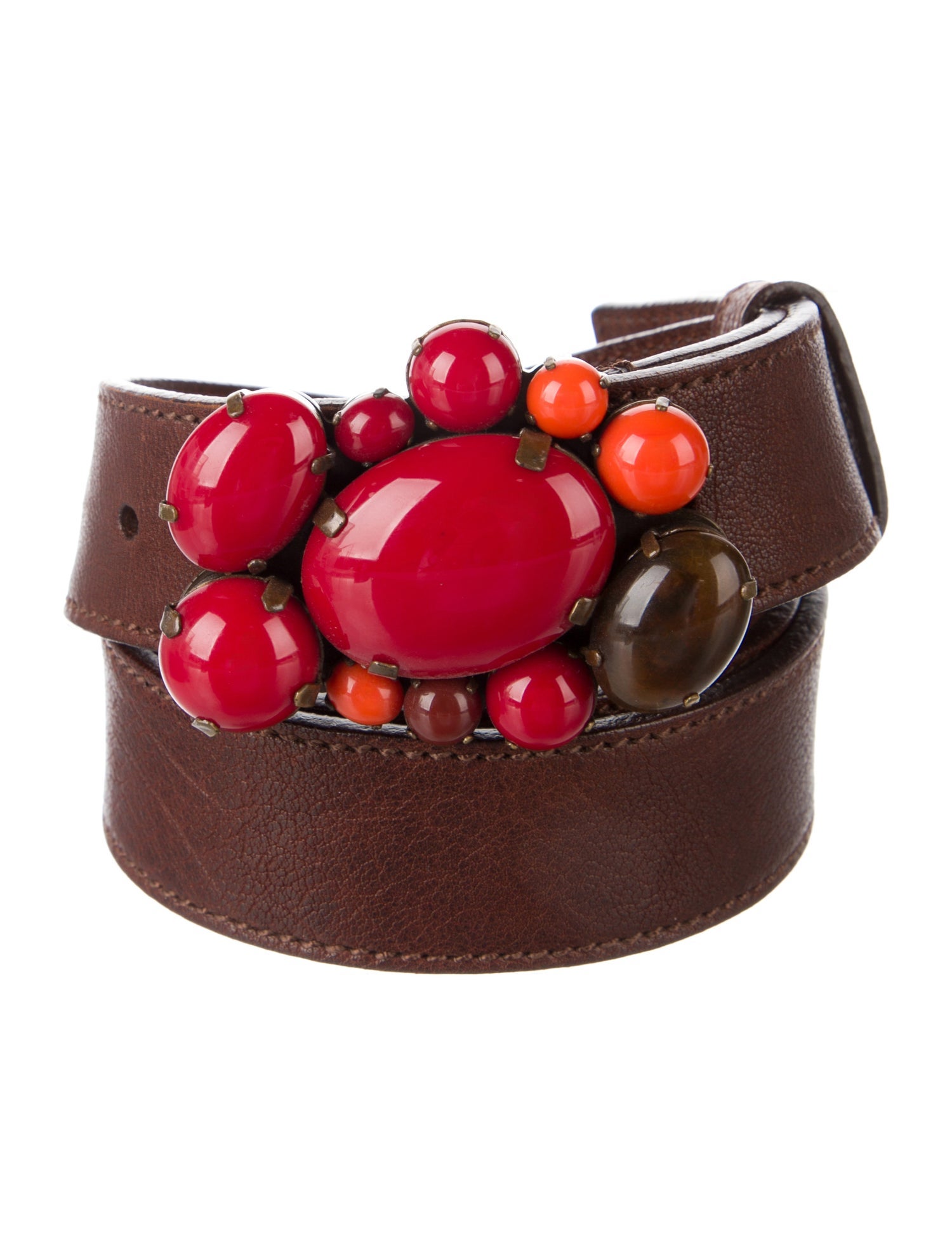 Miu Miu Leather Crystal Embellishments Belt