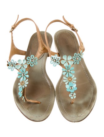 Miu Miu Leather T-Strap Sandals