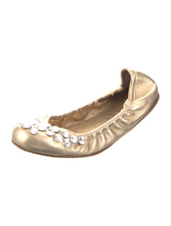 Miu Miu Leather Crystal Embellishments Ballet Flats