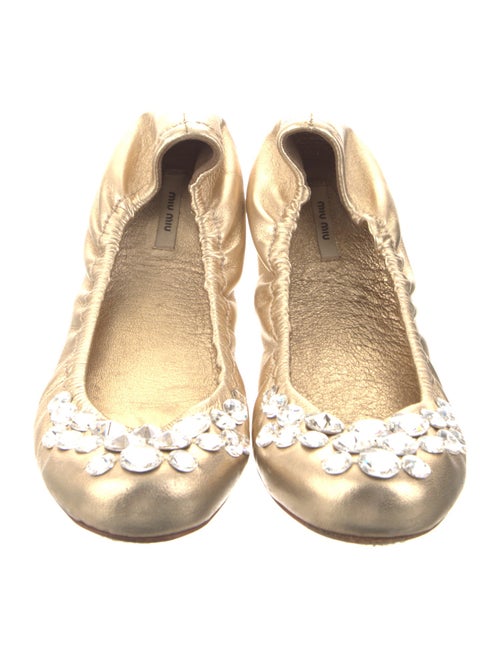Miu Miu Leather Crystal Embellishments Ballet Flats