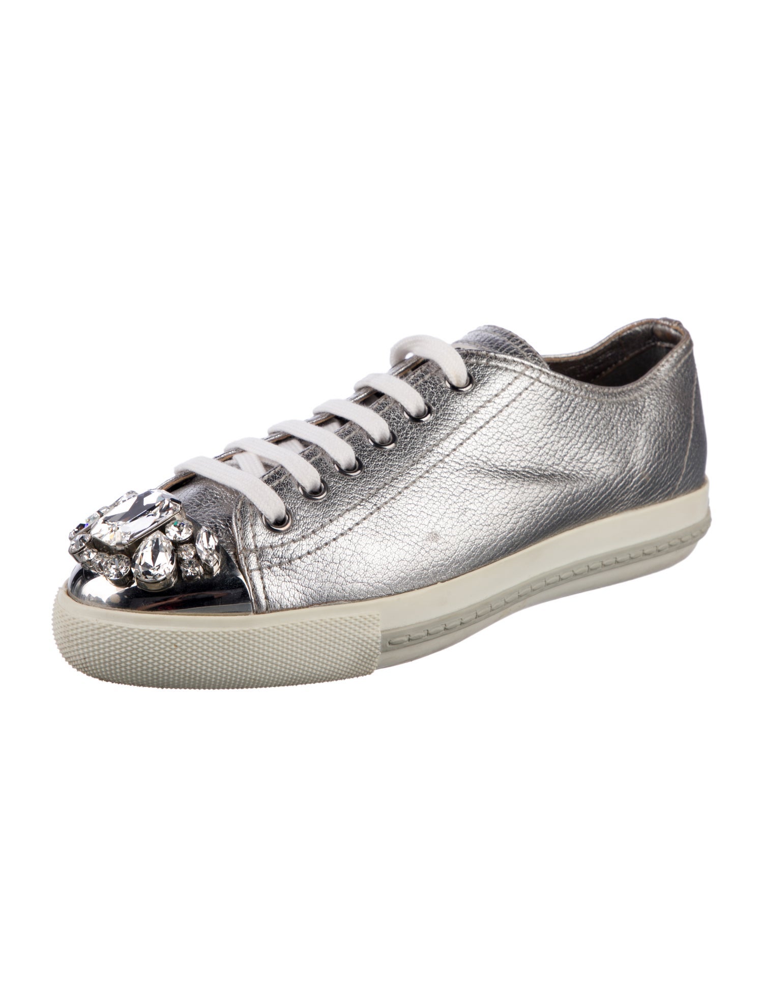 Miu Miu Leather Crystal Embellishments Sneakers