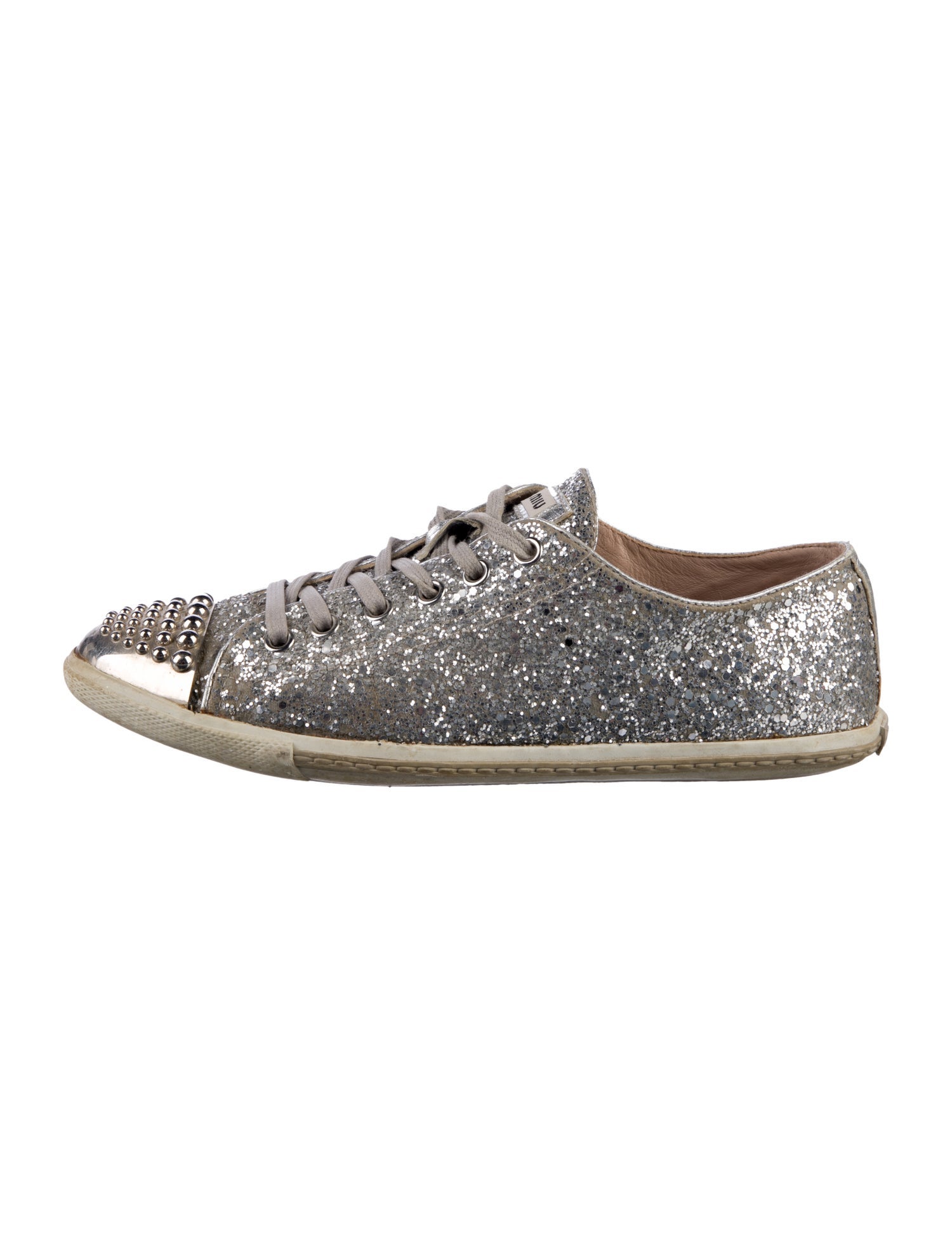 Miu Miu Glitter Studded Accents Sneakers