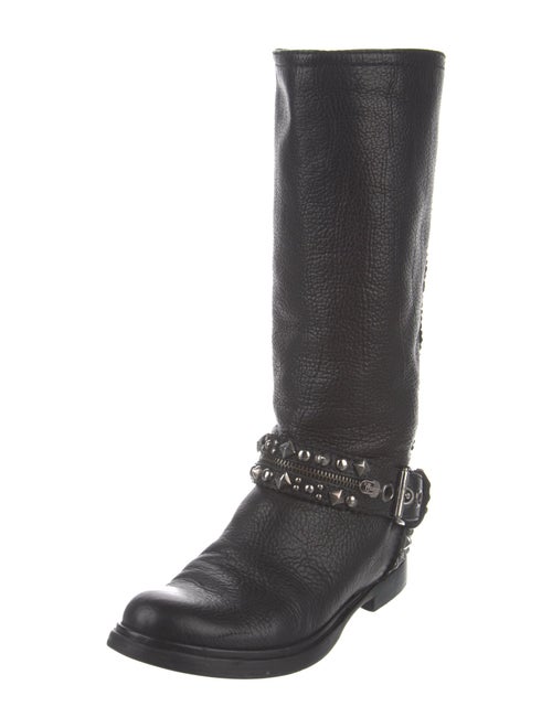 Miu Miu Leather Studded Accents Moto Boots