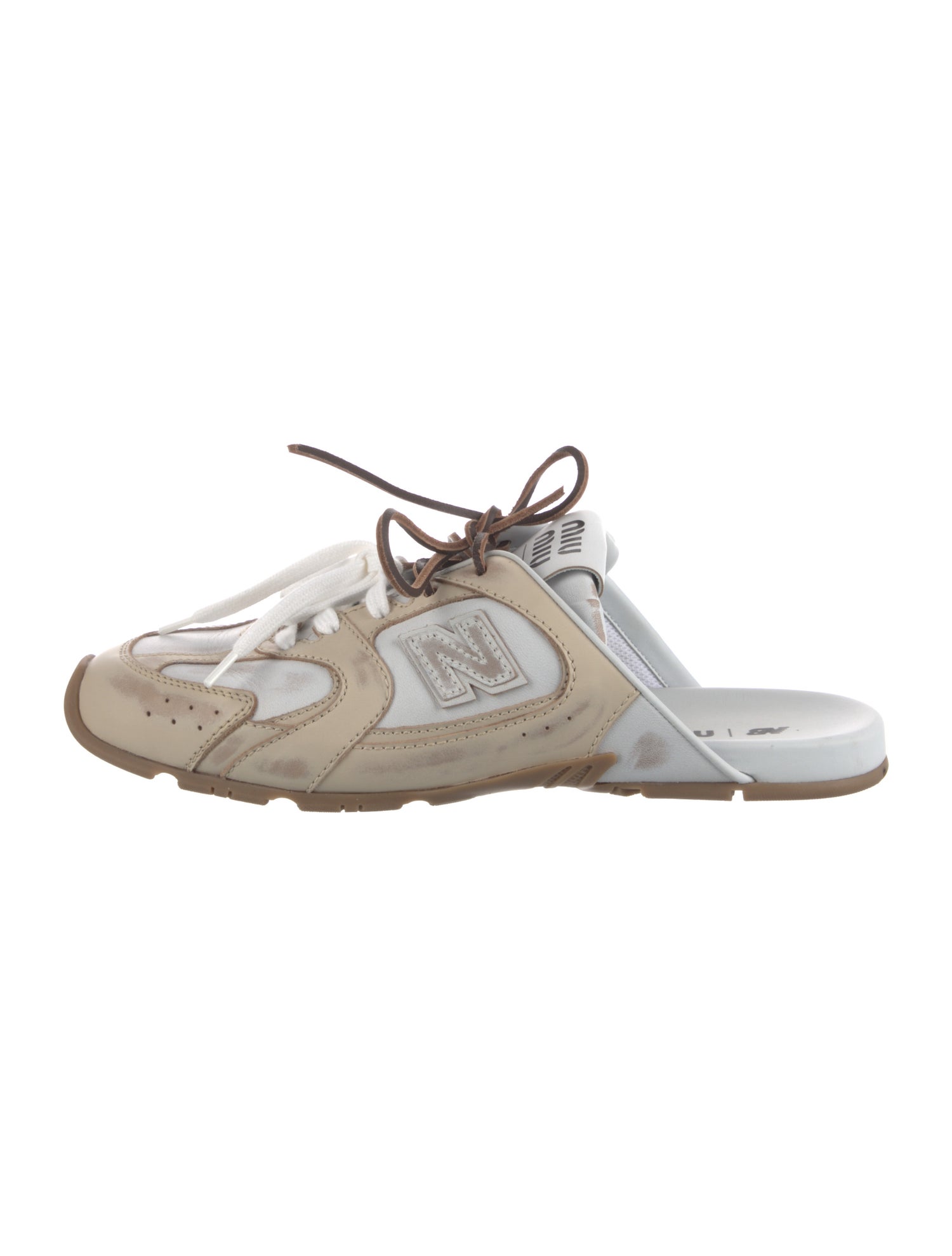 New Balance x Miu Miu Leather Distressed Accents Mules