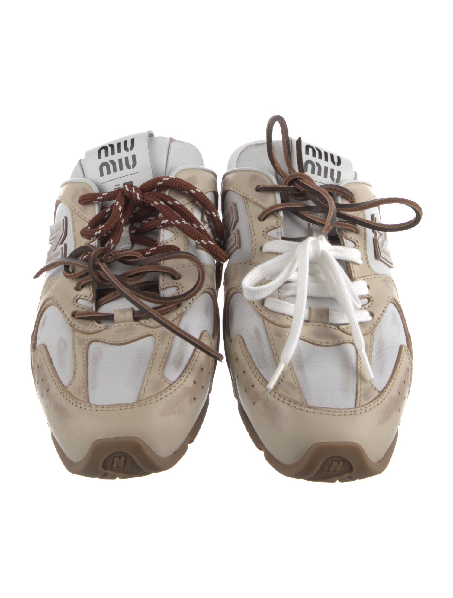 New Balance x Miu Miu Leather Distressed Accents Mules