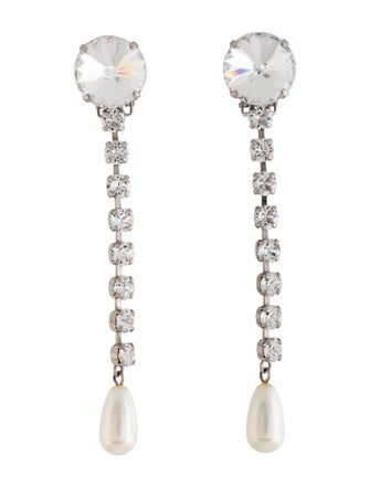 Miu Miu Crystal & Faux Pearl Clip-On Drop Earrings