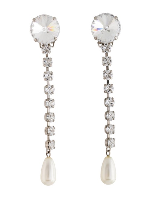 Miu Miu Crystal & Faux Pearl Clip-On Drop Earrings